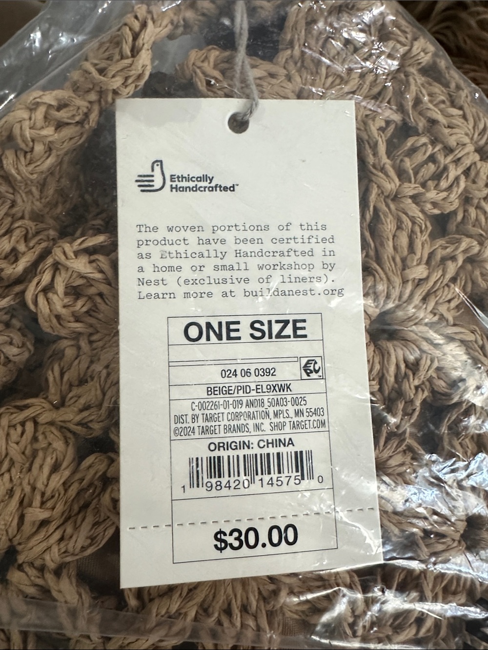 Magnetic Mini Woven Floral Crochet Bucket Bag - Tan - Picture 5 of 5